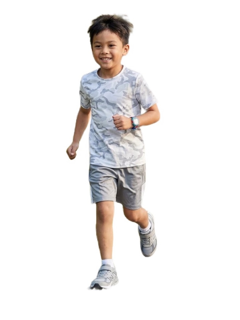 all in motion White and Gray Youth Active Tee & Shorts Size 6/7